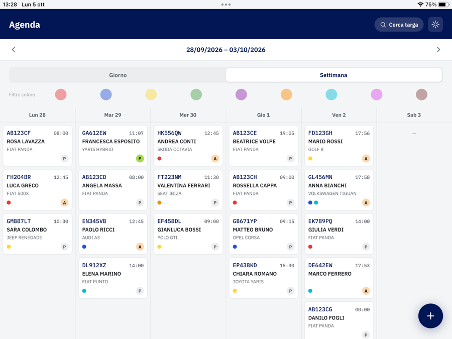 Agenda, vista settimana con alcuni appuntamenti