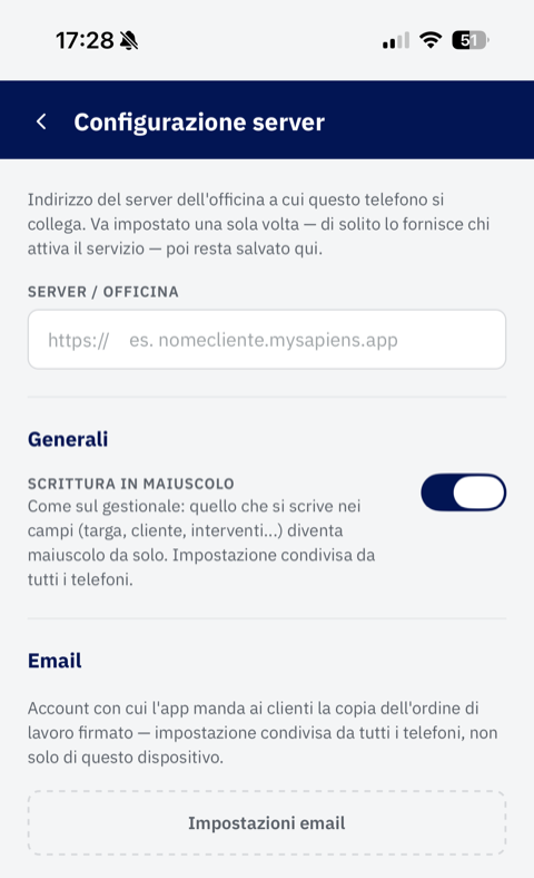 Schermata Impostazioni