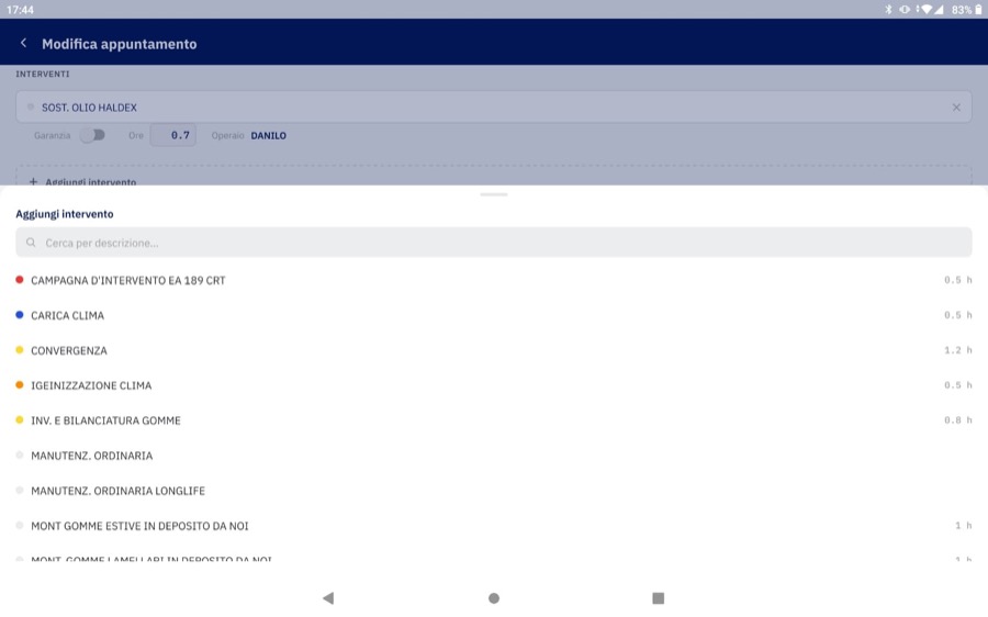 Nuovo appuntamento, scelta dell'intervento dal catalogo