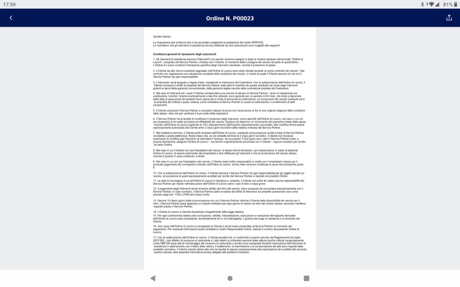 Ordine di lavoro generato, pagina 2 — condizioni generali